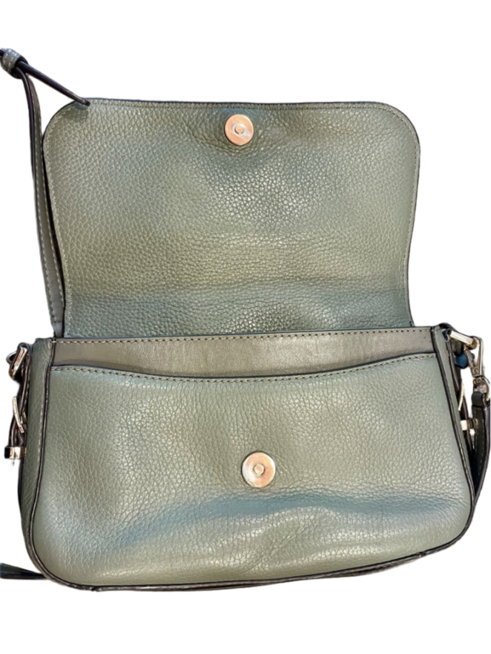 Michael Kors Olive Green Pebbled Leather Crossbody Bag Wallet Set Gold - Picture 5 of 8